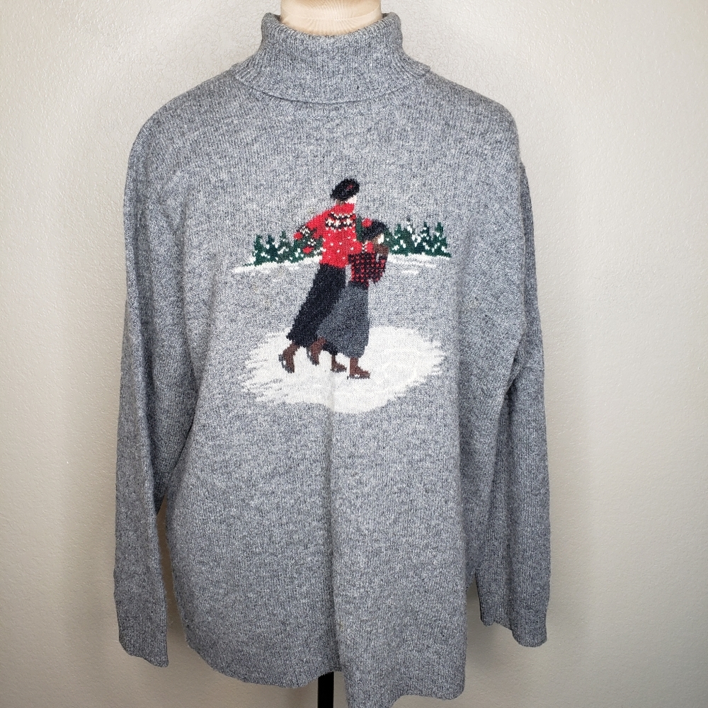 Ralph Lauren Gray Turtleneck Sweater with Skating Scene